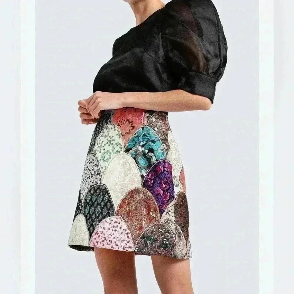 DOLCE & GABBANA JACQUARD PATCHWORK A-LINE MINI SKIRT 38 XS 2 0 MULTICOLOR $1490